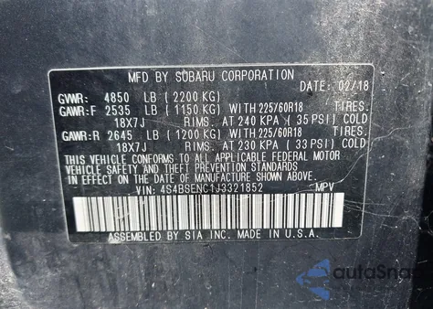 2018 Subaru Outback 3.6R Limited из США, поврежденный, VIN 4S4BSENC1J3321852